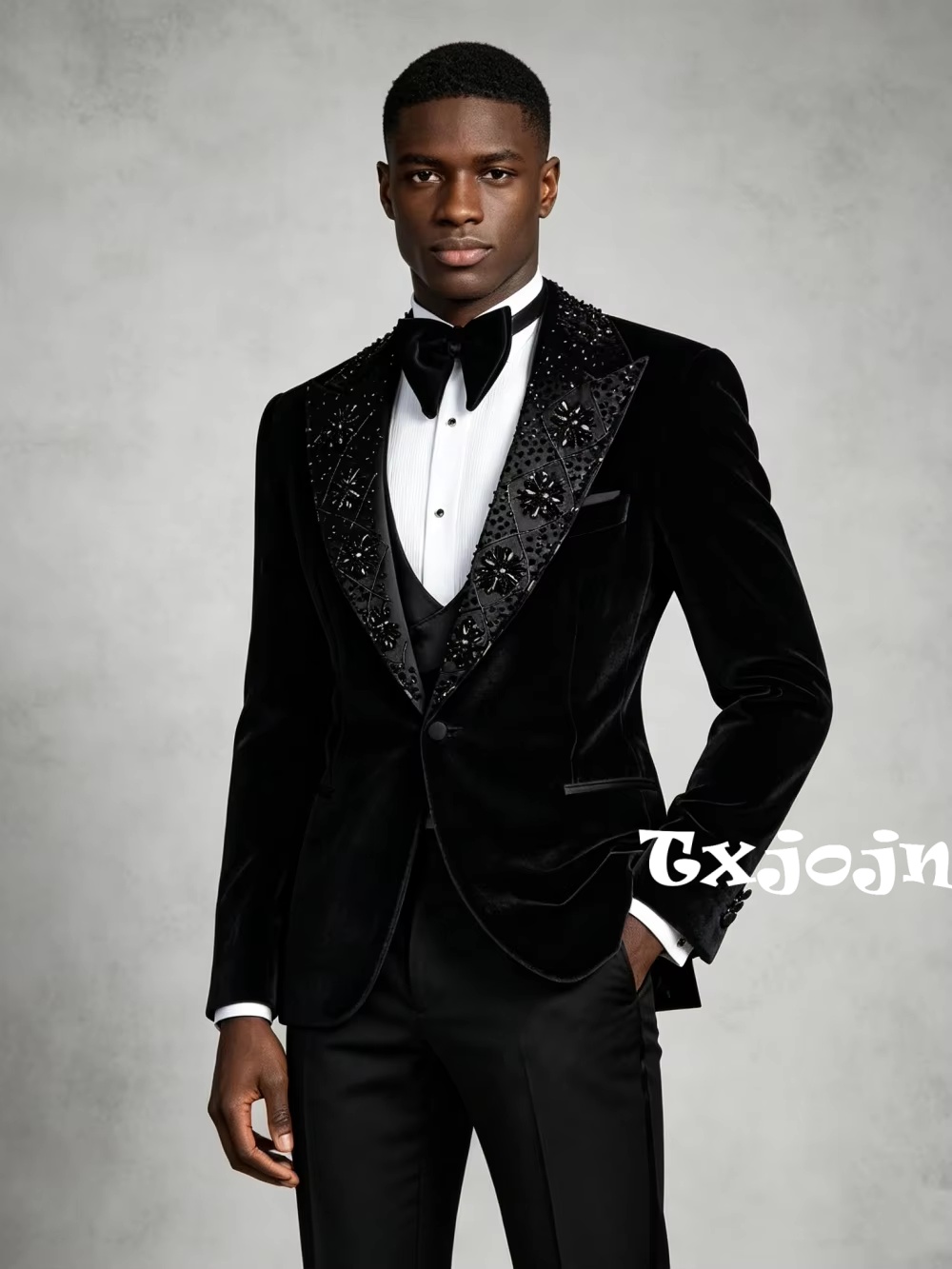 Formal Wear For Men Black Suit - Set Jas Pria Hitam Beludru Berhias