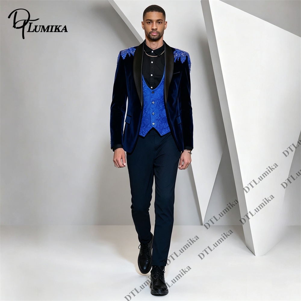 Formal Wear For Men Black Suit - Setelan Pria 3 Potong Bahan Beludru