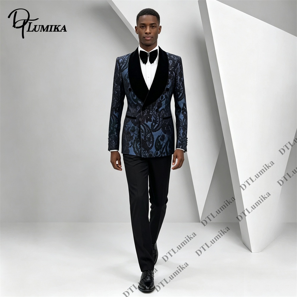 Formal Wear For Men Black Suit - Setelan Tuxedo Jacquard Paisley Dua Potong,