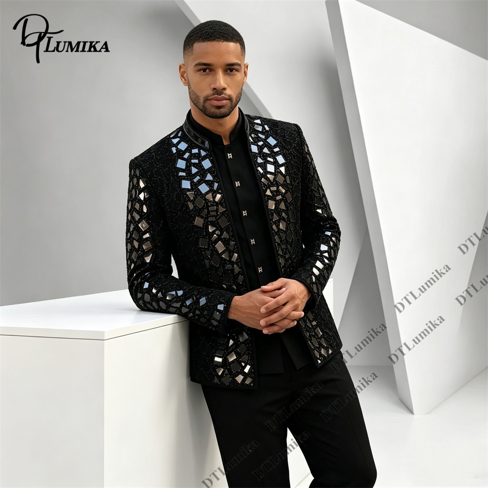 Setelan Jas Pria Kerah Mandari - Formal Wear For Men Black Suit ulasan dan harga