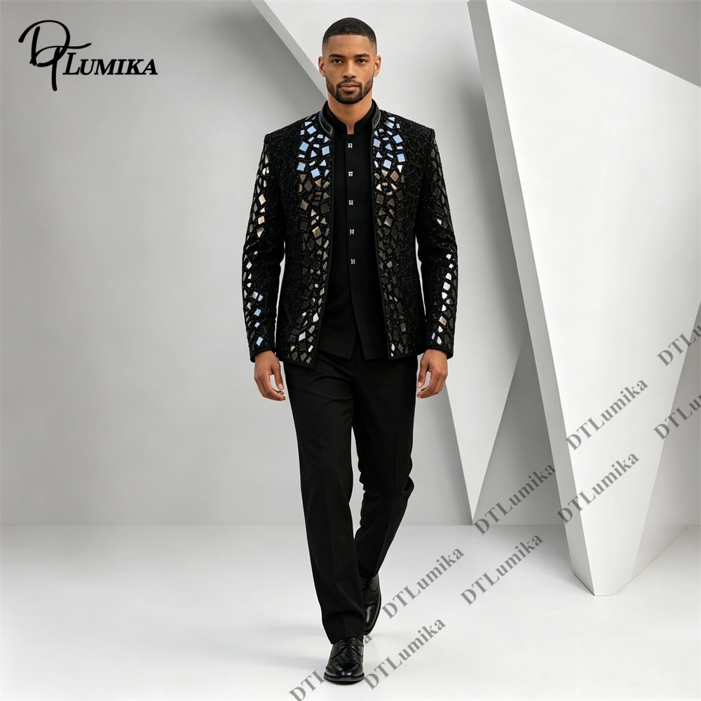 Setelan Jas Pria Kerah Mandari - Formal Wear For Men Black Suit ulasan dan harga