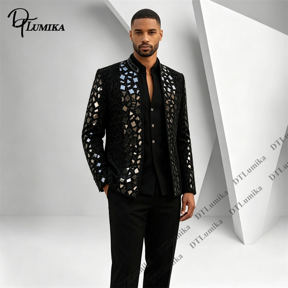 Setelan Jas Pria Kerah Mandari - Formal Wear For Men Black Suit ulasan dan harga