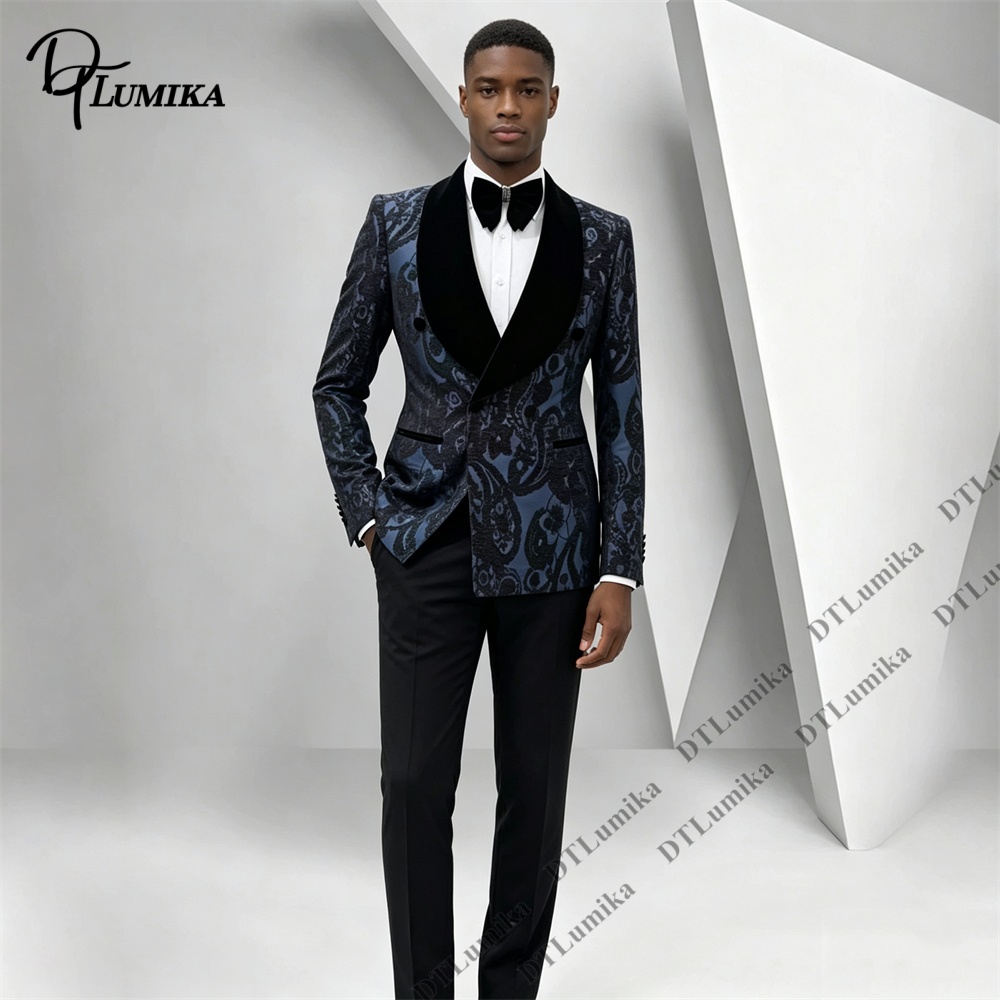 Setelan Tuxedo Jacquard Paisle - Formal Wear For Men Black Suit ulasan dan harga