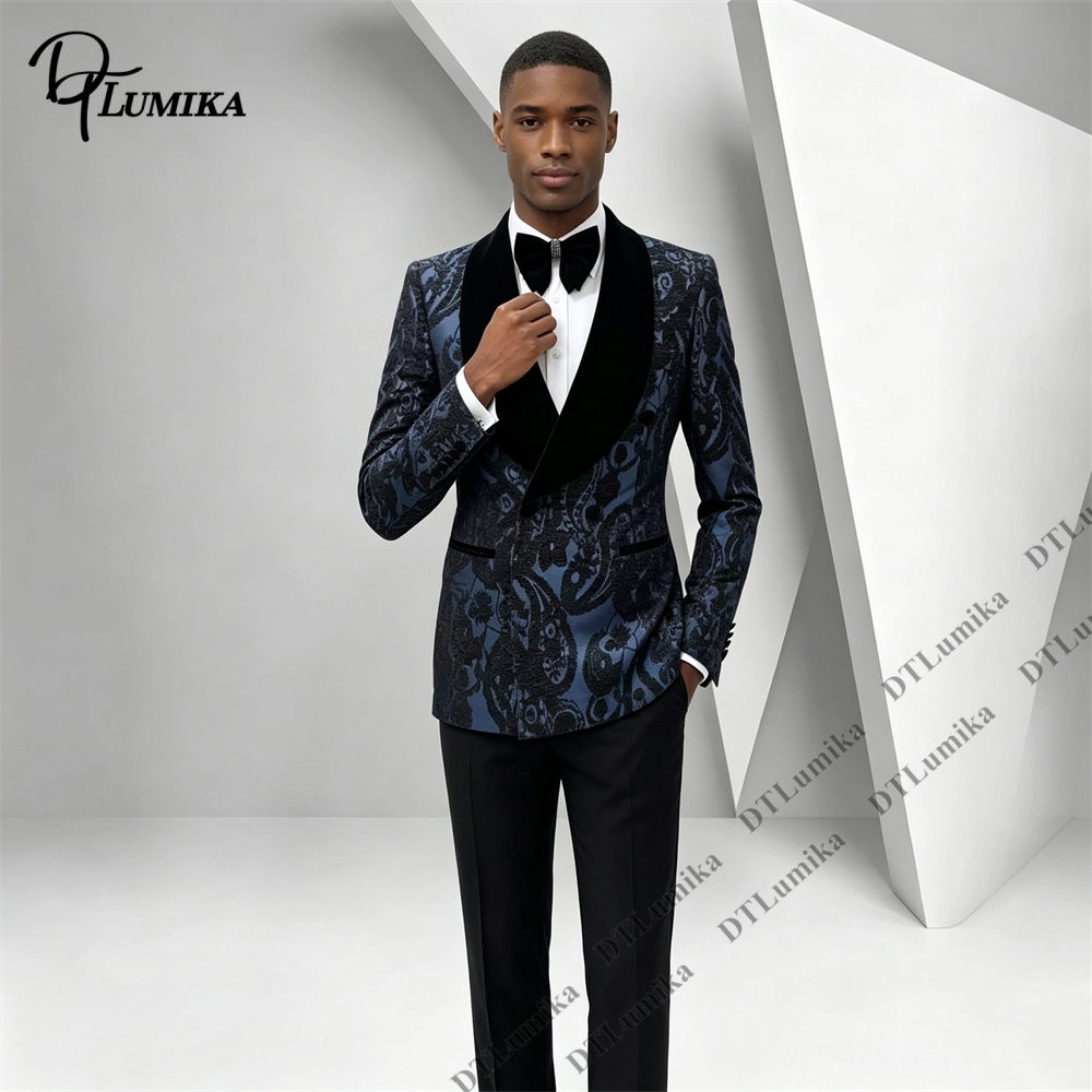 Setelan Tuxedo Jacquard Paisle - Formal Wear For Men Black Suit ulasan dan harga